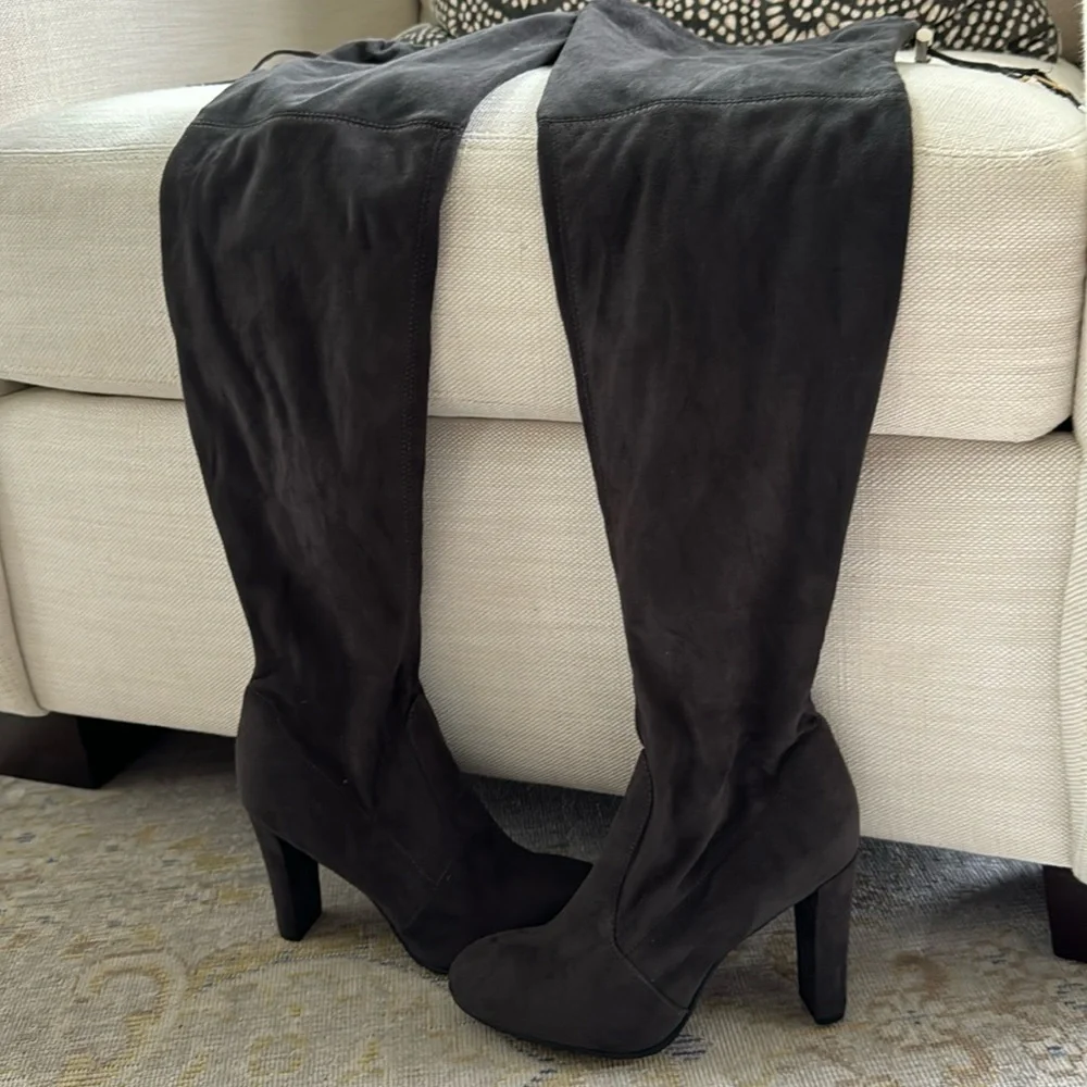 Sam Edelman Kent Microsuede Dark Grey Over the Knee Boots Size 6